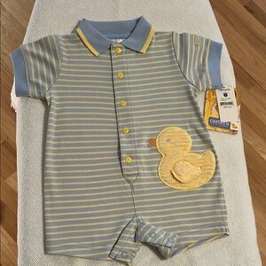 Striped Baby Romper with Duck Appliqué